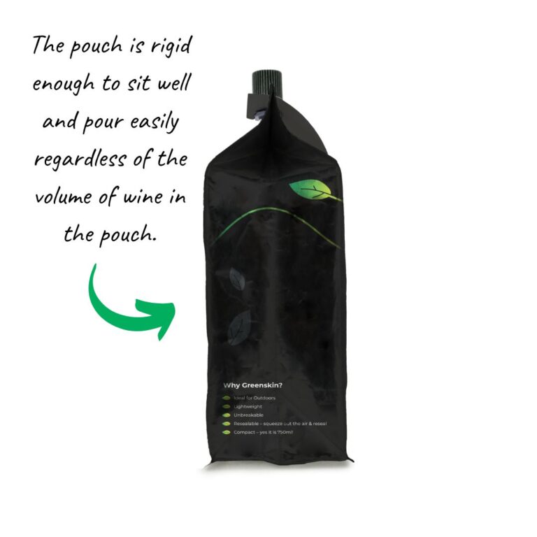 Greenskin Wine in a rigid soft pouch