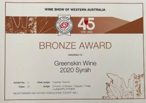 2020 Greenskin Wine - Syrah - Bronze Award - Wine Show of Western Australia - 2022-website