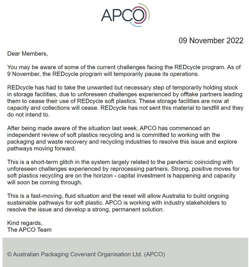 APCO Statement re Redcycle