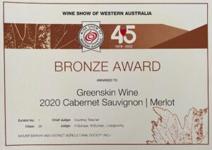 2020 Greenskin Wine - Cabernet Merlot - Bronze Award - Wine Show of Western Australia - 2022 - website