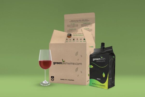 Pouring Green - Greenskin Wine Shifts to Brown Cardboard Packaging