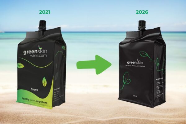 Same Greenskin. Just Better Dressed. Greenskin Wine's new Packaging.